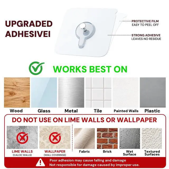 Alt view image 3 of 7 - 24 PCS Picture Hangers,Wall Hangers Without Nails,Adhesive Hooks for Hanging,Wall Hooks,Waterproof and Rustproof to use Inside Kitchen8mm