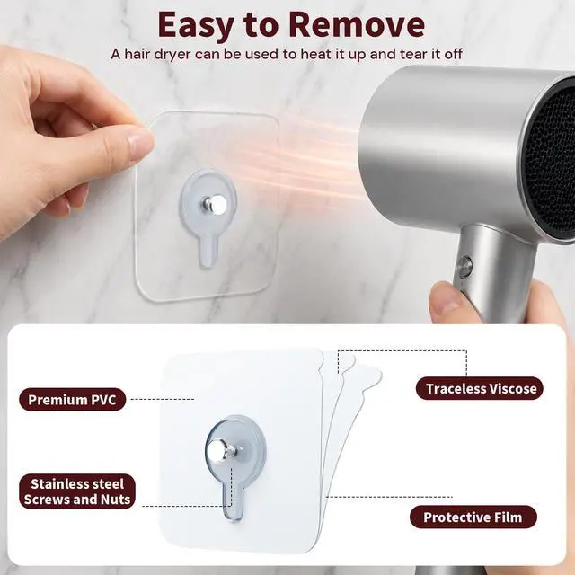 Alt view image 6 of 7 - 24 PCS Picture Hangers,Wall Hangers Without Nails,Adhesive Hooks for Hanging,Wall Hooks,Waterproof and Rustproof to use Inside Kitchen8mm