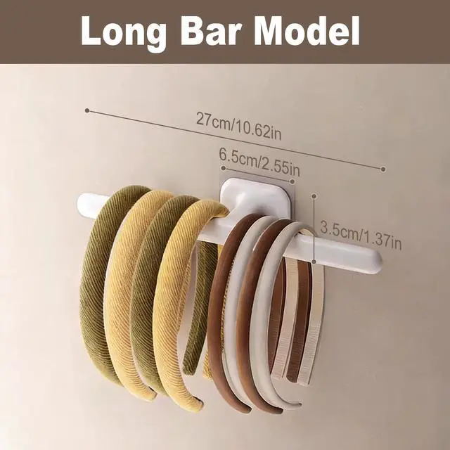 Alt view image 3 of 7 - Self Adhesive Scrunchie Holder Wall Mounted, Headband Holder Hair Accessory Organizer for Bathroom, No Drilling Wall Hanging Storage Hook for Jewelry Hair Ties, Clips, Hairbands, White(1pcs Long Bar)