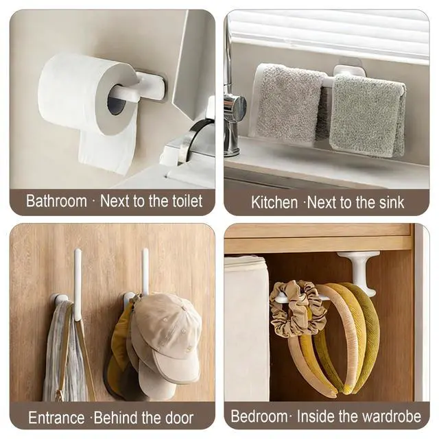 Alt view image 5 of 7 - Self Adhesive Scrunchie Holder Wall Mounted, Headband Holder Hair Accessory Organizer for Bathroom, No Drilling Wall Hanging Storage Hook for Jewelry Hair Ties, Clips, Hairbands, White(1pcs Long Bar)
