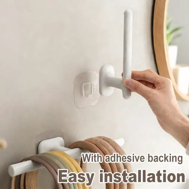 Alt view image 6 of 7 - Self Adhesive Scrunchie Holder Wall Mounted, Headband Holder Hair Accessory Organizer for Bathroom, No Drilling Wall Hanging Storage Hook for Jewelry Hair Ties, Clips, Hairbands, White(1pcs Long Bar)