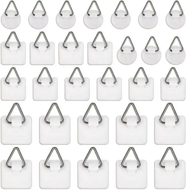 Main image of 30 Pack Invisible Adhesive Picture Hanger - No Nail Plastic Sticky Hooks, Wall Hangers for Photo Frame, Foamboard, Plate & Wall Art Decor