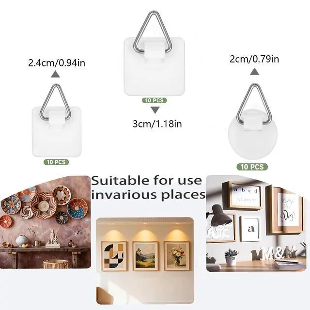 Alt view image 2 of 5 - 30 Pack Invisible Adhesive Picture Hanger - No Nail Plastic Sticky Hooks, Wall Hangers for Photo Frame, Foamboard, Plate & Wall Art Decor