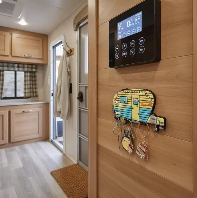 Alt view image 4 of 7 - Camper Key Holder for Wall No Drill No Holes, Adhesive Wall Mount Rack for Keys and Accessories Cute Vintage Decor for Inside RV or Trailers Stick On (Yellow/Blue)