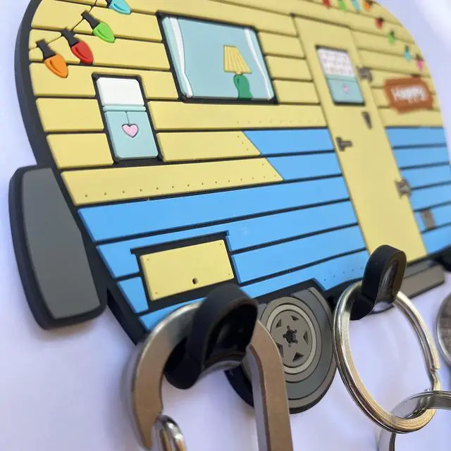 Alt view image 7 of 7 - Camper Key Holder for Wall No Drill No Holes, Adhesive Wall Mount Rack for Keys and Accessories Cute Vintage Decor for Inside RV or Trailers Stick On (Yellow/Blue)