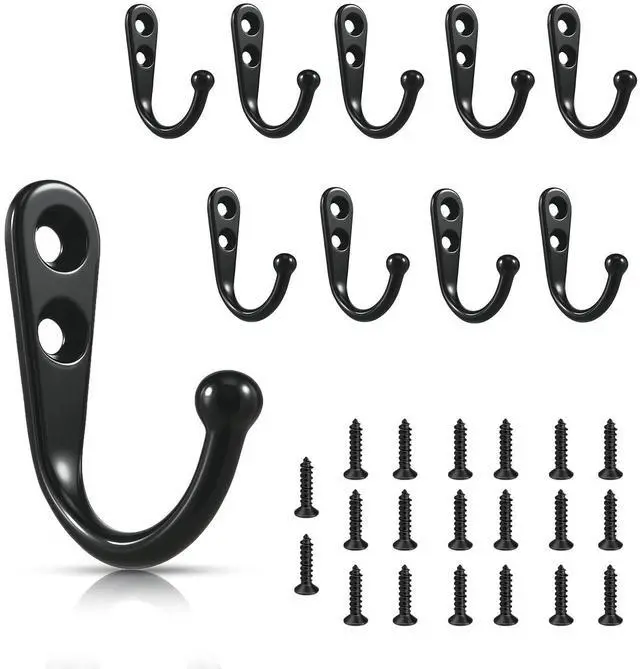 Main image of Black Wall Mounted Coat Hooks, Rustproof Metal Hooks for Hanging with ScrewsPerfect for Bathroom, Kitchen, Hat, Towel, Keys, Bag. Versatile and Convenient Wall Hooks (10 Pack)