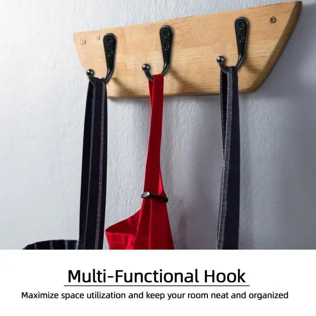 Alt view image 6 of 7 - Black Wall Mounted Coat Hooks, Rustproof Metal Hooks for Hanging with ScrewsPerfect for Bathroom, Kitchen, Hat, Towel, Keys, Bag. Versatile and Convenient Wall Hooks (10 Pack)