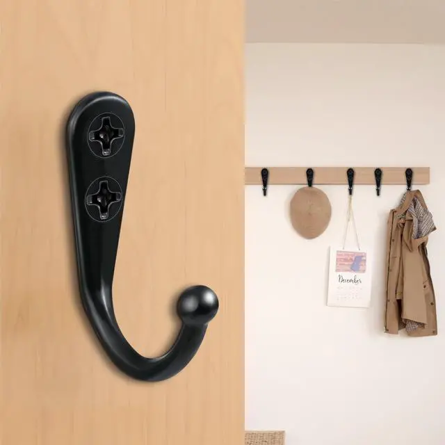 Alt view image 5 of 7 - Black Wall Mounted Coat Hooks, Rustproof Metal Hooks for Hanging with ScrewsPerfect for Bathroom, Kitchen, Hat, Towel, Keys, Bag. Versatile and Convenient Wall Hooks (10 Pack)
