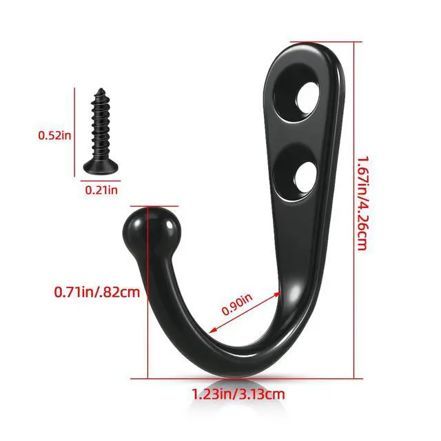Alt view image 3 of 7 - Black Wall Mounted Coat Hooks, Rustproof Metal Hooks for Hanging with ScrewsPerfect for Bathroom, Kitchen, Hat, Towel, Keys, Bag. Versatile and Convenient Wall Hooks (10 Pack)