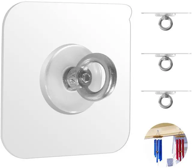 Main image of Ceiling Hooks, Practical Wall Hanging Auxiliary Hook, Stainless Steel,Waterproof,Nail-Free Adhesive Wall Hook,for Indoor and Outdoor Hanging Plants,Wind Chimes,Hangers, Decoration Hook,4 Pcs