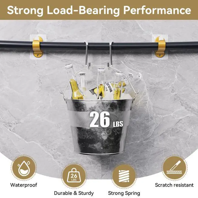 Alt view image 6 of 6 - Pack No Drill Curtain Rod Holders, Self Adhesive Curtain Rod Brackets, No Drilling, No Nail Heavy Duty Stick on Rod Hooks Bedroom, Bathroom, Livingroom, Kitchen (Gold)