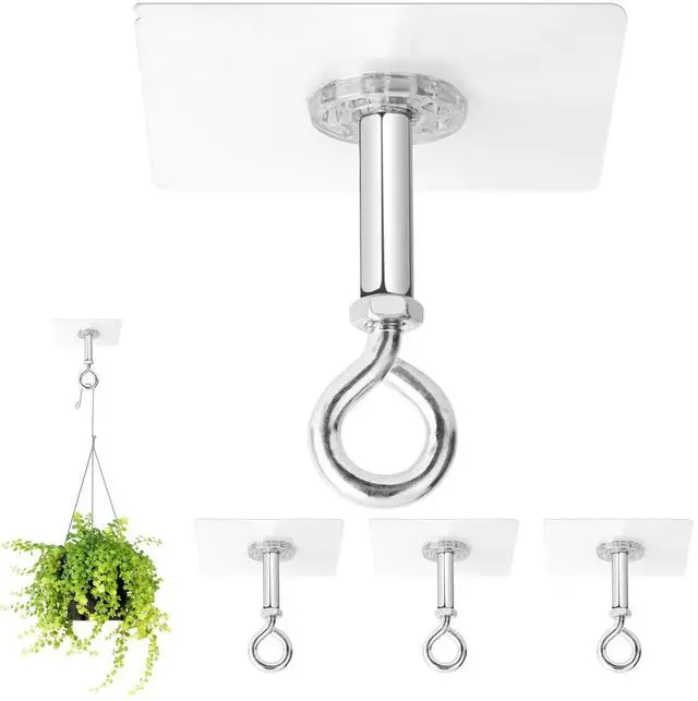 Main image of Adhesive Ceiling Hooks 4 Pack, Hold 25lbs,Heavy Duty for Hanging Plants
