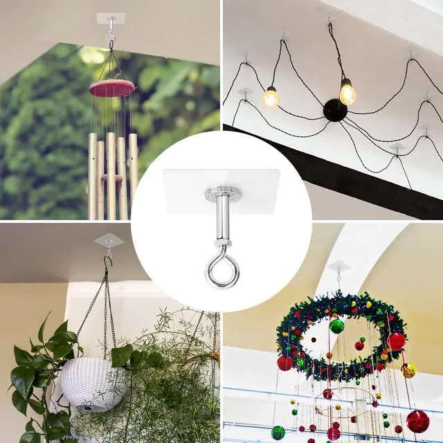 Alt view image 5 of 7 - Adhesive Ceiling Hooks 4 Pack, Hold 25lbs,Heavy Duty for Hanging Plants