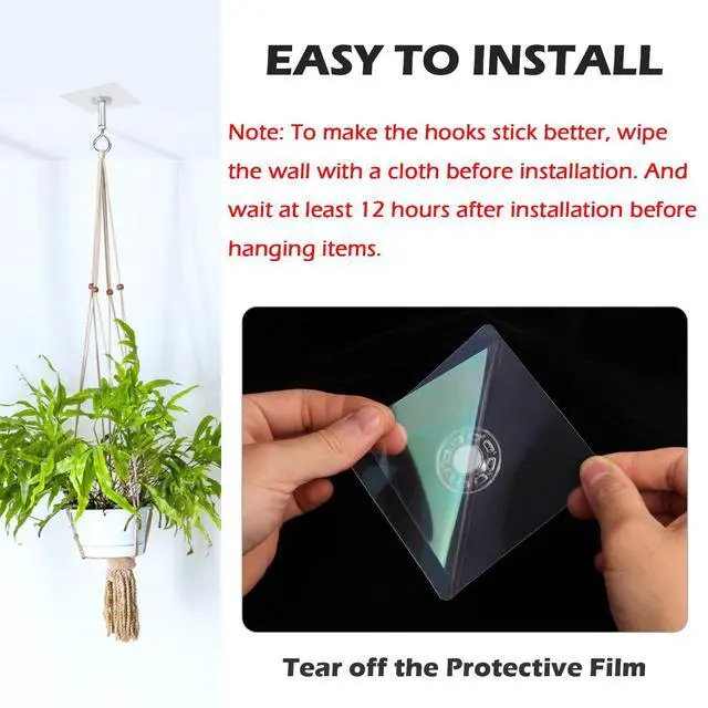 Alt view image 6 of 7 - Adhesive Ceiling Hooks 4 Pack, Hold 25lbs,Heavy Duty for Hanging Plants