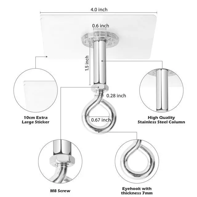 Alt view image 7 of 7 - Adhesive Ceiling Hooks 4 Pack, Hold 25lbs,Heavy Duty for Hanging Plants