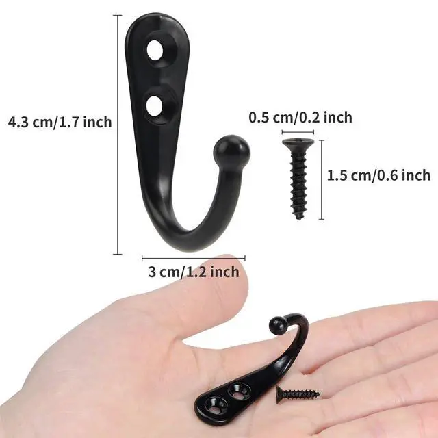 Alt view image 3 of 7 - Wall Hooks for Hanging, 40 Pack Black Small Coat Hooks with 80 Screws, Heavy Duty Single Prong Wall Hooks for Keys, Cups,Towels,Bag and More