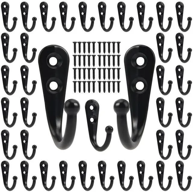 Main image of Wall Hooks for Hanging, 40 Pack Black Small Coat Hooks with 80 Screws, Heavy Duty Single Prong Wall Hooks for Keys, Cups,Towels,Bag and More