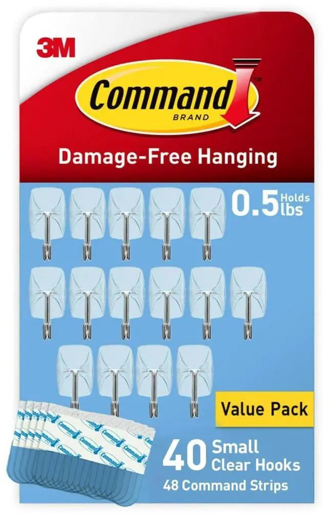 Main image of Small Clear Wire Toggle Hooks, 40 Wall Hook and 48 Strips, Damage-Free Hanging with Adhesive, Great for Hanging, Organization and Storage, Holds up to 0.5 lb