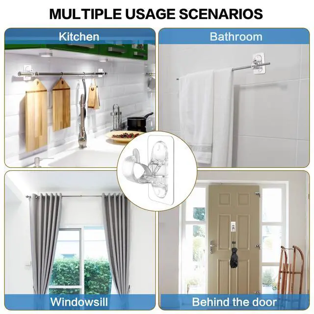 Alt view image 7 of 7 - No Drill Curtain Rod Brackets, (8 Pack) Self Adhesive Curtain Rod Holders No Screw Nail-Free, Adjustable Heavy Duty Stick On Curtain Hangers Hooks for 0.5 to 1.3" Dia Rods
