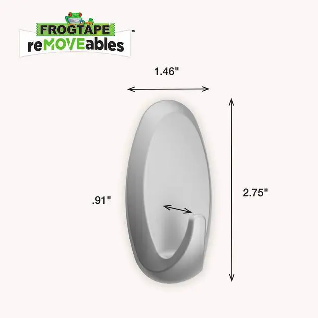 Alt view image 3 of 7 - Heavy Duty Wall Hooks - Holds up to 3 lbs, Includes 2 Brushed Nickel Hooks and 4 Strips - No Damage, Easy to Remove & Reuse, Medium Wall Hook with Adhesive Strips (Pack of 2)