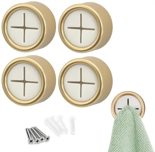 Main image of Adhesive Push Towel Hooks, 4 Pack, Brushed Gold