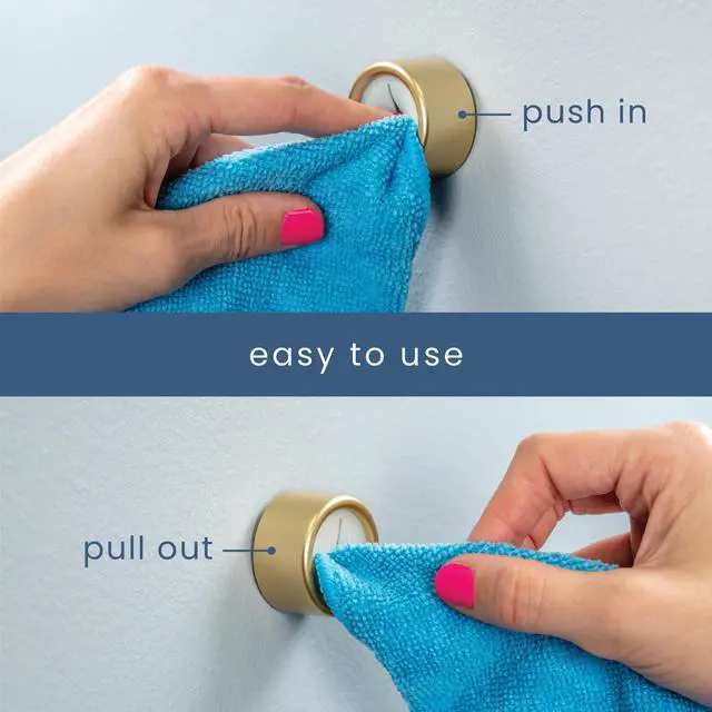Alt view image 3 of 7 - Adhesive Push Towel Hooks, 4 Pack, Brushed Gold