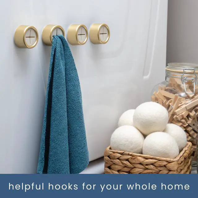 Alt view image 4 of 7 - Adhesive Push Towel Hooks, 4 Pack, Brushed Gold