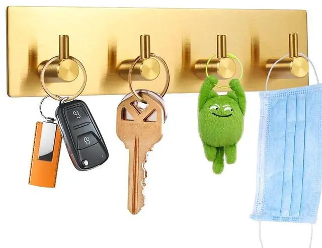 Main image of Key Holder for Christmas Wall Decorative, Adhesive Stainless Steel Key Hooks, Key Hanger Key Organizer Towel Hook Coat Hanger for Entryway Hallway Kitchen (Four Rows, Golden 1 PC)