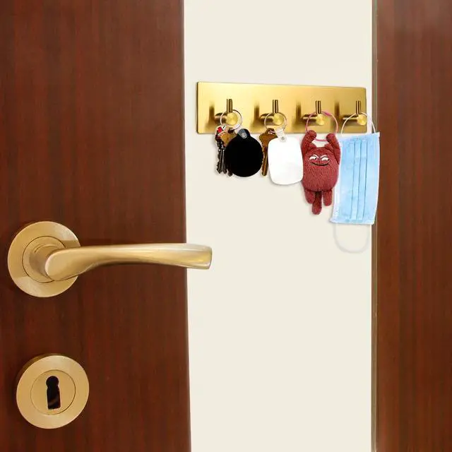 Alt view image 4 of 7 - Key Holder for Christmas Wall Decorative, Adhesive Stainless Steel Key Hooks, Key Hanger Key Organizer Towel Hook Coat Hanger for Entryway Hallway Kitchen (Four Rows, Golden 1 PC)