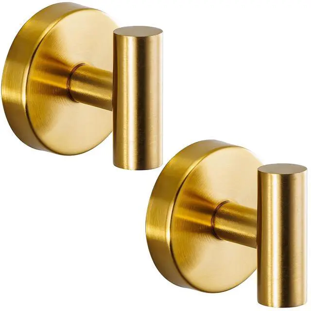 Main image of Suction Cup Hooks for Shower - Bathroom Reusable Hooks for Towels, Robes & Loofah - No-Drill Mounting on Kitchen,Walls,Metal,Glass,Mirrors,Tile & Smooth Non-Porous Surfaces (2, Brushed Gold)