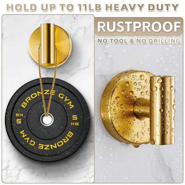 Alt view image 2 of 7 - Suction Cup Hooks for Shower - Bathroom Reusable Hooks for Towels, Robes & Loofah - No-Drill Mounting on Kitchen,Walls,Metal,Glass,Mirrors,Tile & Smooth Non-Porous Surfaces (2, Brushed Gold)
