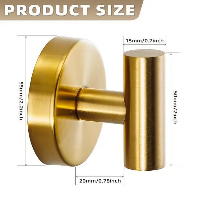 Alt view image 7 of 7 - Suction Cup Hooks for Shower - Bathroom Reusable Hooks for Towels, Robes & Loofah - No-Drill Mounting on Kitchen,Walls,Metal,Glass,Mirrors,Tile & Smooth Non-Porous Surfaces (2, Brushed Gold)