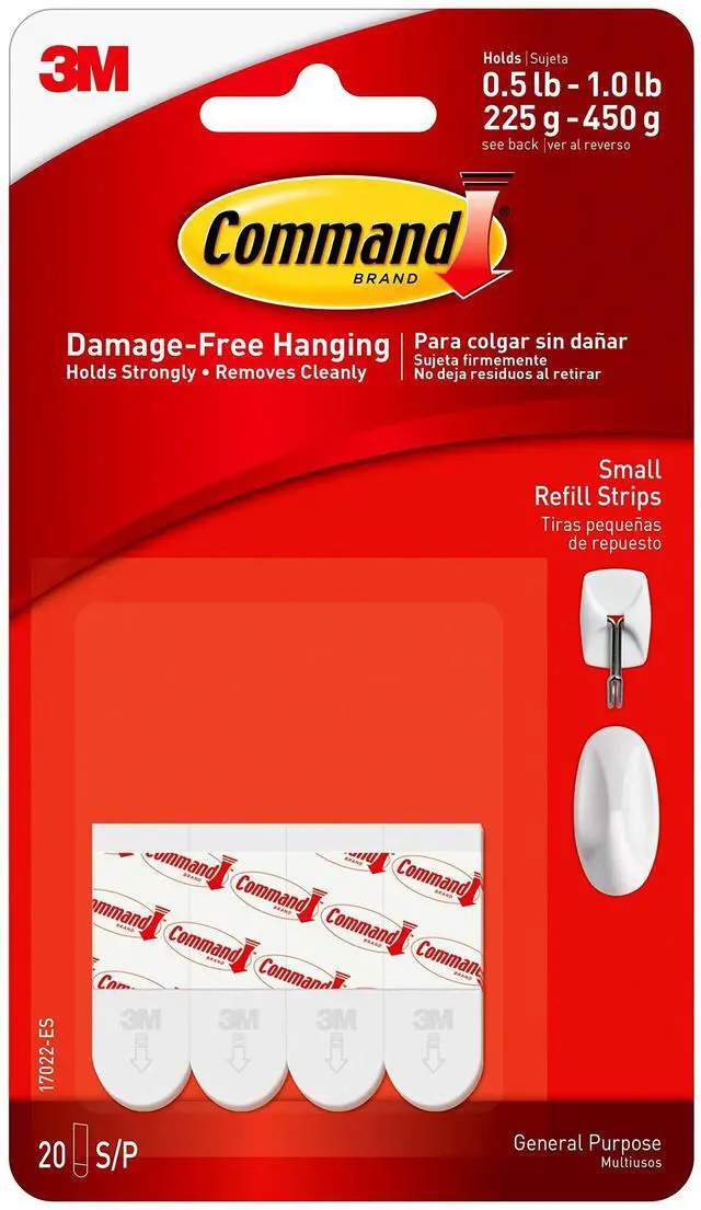 Main image of Small Refill Adhesive Strips, Damage Free Hanging Wall Adhesive Strips for Small Indoor Wall Hooks, No Tools Removable Adhesive Strips for Living Spaces, 20 White Command Strips