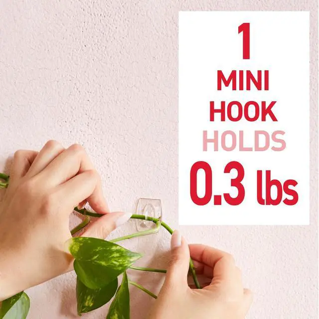 Alt view image 3 of 7 - Clear Indoor Mini Wall Hooks, 30 Hooks, 32 Strips, Damage-Free Hanging and Decorating for Home, Room, Wall, Office, and Dorm Decor, Holds up to 0.5 lb