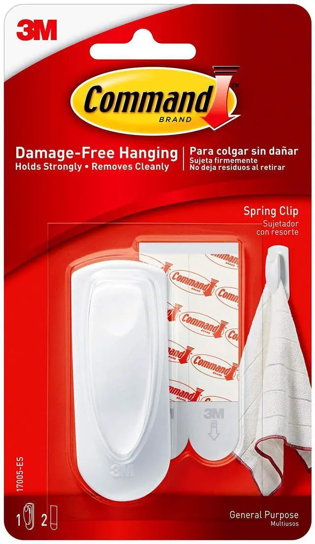 Main image of Medium Spring Clip, White, 1-Clip, 2-Strips, Organize Damage-Free
