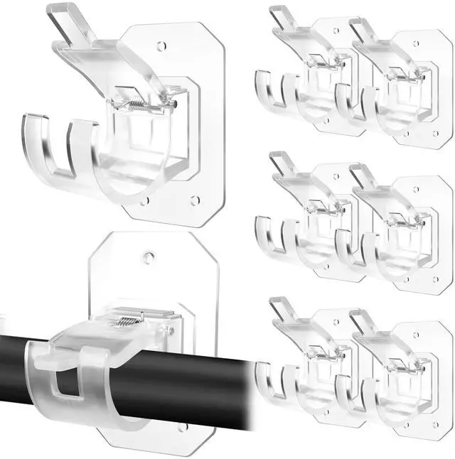 Main image of 8PCS Upgraded No Drill Curtain Rod Brackets No Drilling Curtain Rod Holders Self Adhesive Curtain Rod Hooks Nail Free Adjustable Curtain Hangers Suitable for Poles of 0.78~1.57 Inch(Transparent)