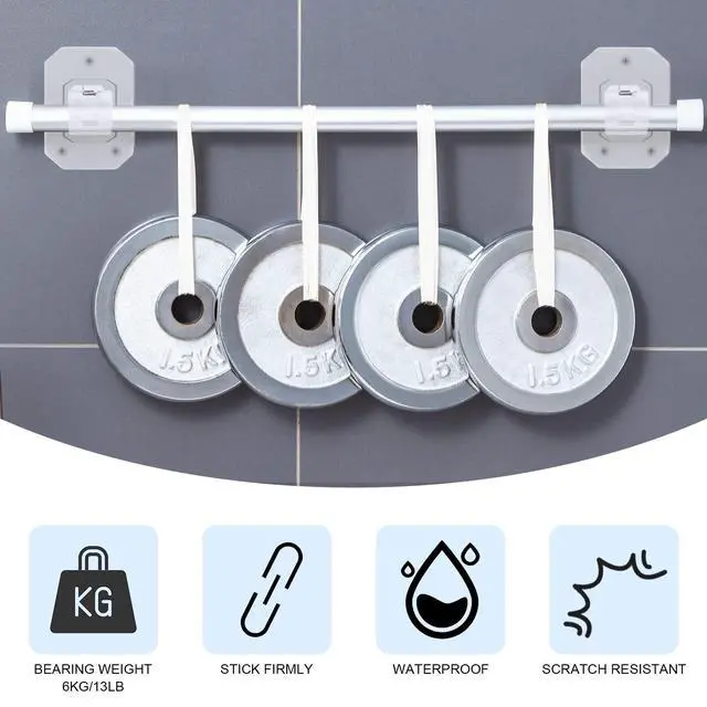Alt view image 3 of 5 - 8PCS Upgraded No Drill Curtain Rod Brackets No Drilling Curtain Rod Holders Self Adhesive Curtain Rod Hooks Nail Free Adjustable Curtain Hangers Suitable for Poles of 0.78~1.57 Inch(Transparent)