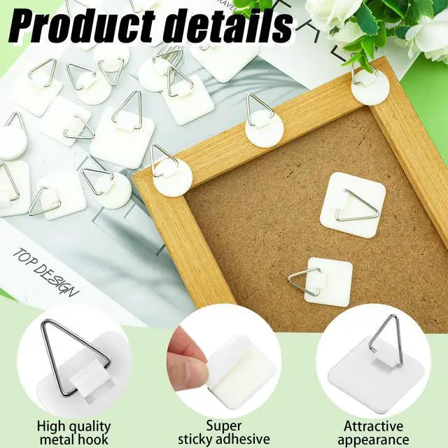 Alt view image 3 of 6 - Adhesive Picture Hanger Foamboard Picture Hanging Hooks Without Nails Plastic Sticky Photo Hooks for Home Wall Art Photo Frame Bathroom Closet (Round,Square)