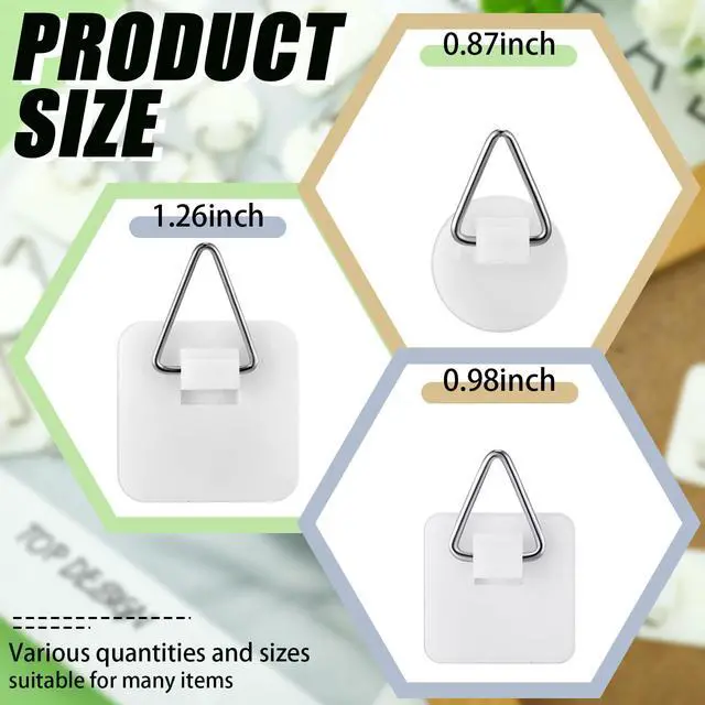 Alt view image 2 of 6 - Adhesive Picture Hanger Foamboard Picture Hanging Hooks Without Nails Plastic Sticky Photo Hooks for Home Wall Art Photo Frame Bathroom Closet (Round,Square)