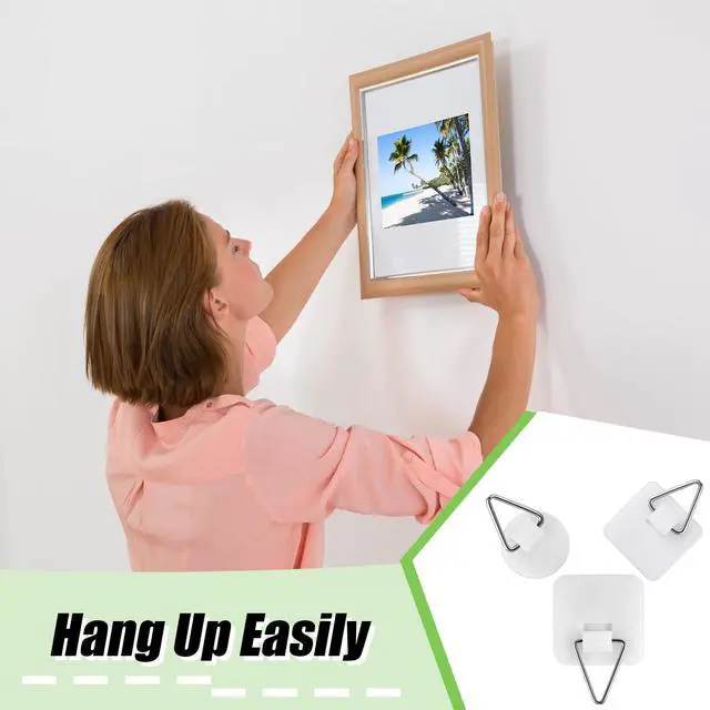 Alt view image 5 of 6 - Adhesive Picture Hanger Foamboard Picture Hanging Hooks Without Nails Plastic Sticky Photo Hooks for Home Wall Art Photo Frame Bathroom Closet (Round,Square)