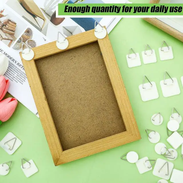 Alt view image 6 of 6 - Adhesive Picture Hanger Foamboard Picture Hanging Hooks Without Nails Plastic Sticky Photo Hooks for Home Wall Art Photo Frame Bathroom Closet (Round,Square)