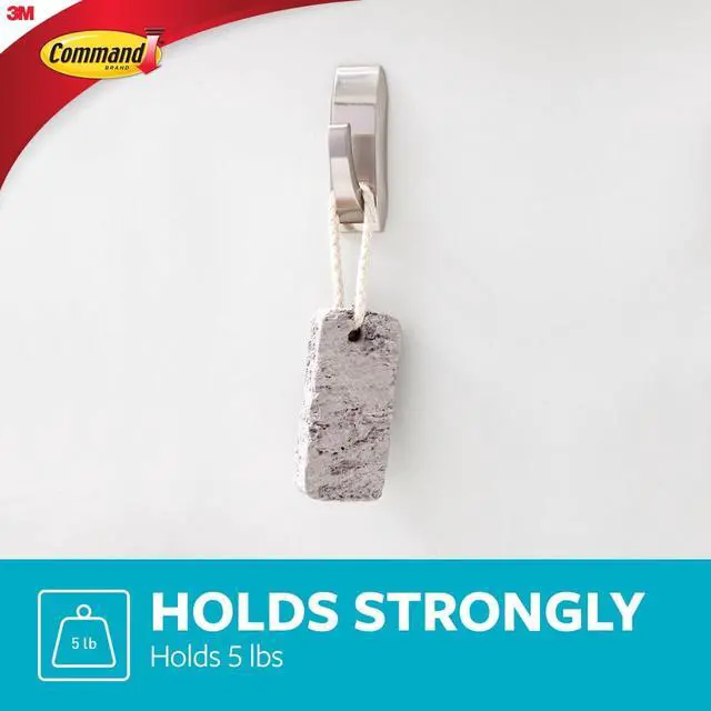 Alt view image 3 of 7 - Modern Reflections Large Metal Bath Hook, Satin Nickel, 1-Hook with Water-Resistant Strips, Organize Damage-Free