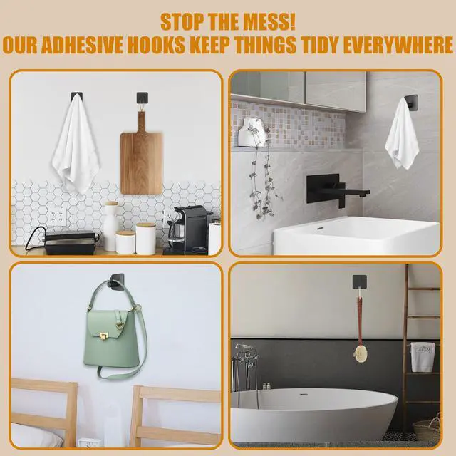Alt view image 4 of 6 - Adhesive Wall Hooks for Hanging - Waterproof Shower Hooks