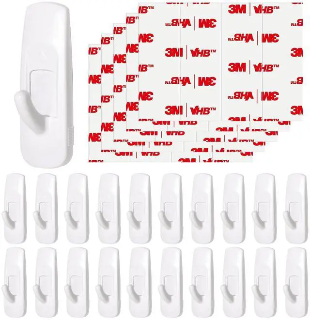 Main image of 20 Medium Hooks for Hanging, Adhesive Wall Strips Hooks Heavy Duty, no Damage Sticky Utility with 24 Strips for Bathroom TowelCoatDoorKey