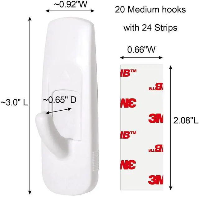 Alt view image 2 of 6 - 20 Medium Hooks for Hanging, Adhesive Wall Strips Hooks Heavy Duty, no Damage Sticky Utility with 24 Strips for Bathroom TowelCoatDoorKey