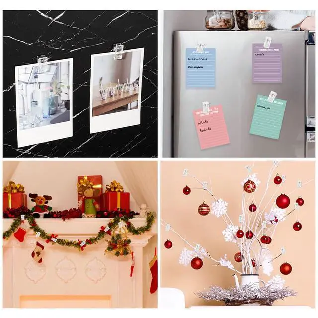 Alt view image 3 of 7 - 20 Pieces Self Adhesive Clips, Tapestry Sticky Wall Photo Poster Plastic Hanging Spring Light Clips for Office Christmas Decoration, Clear