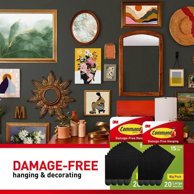 Alt view image 6 of 7 - Large Picture Hanging Strips 40 Pairs, (80 Command Strips) Damage Free Hanging Picture Hangers, No Tools Great for Home Decor, Black Adhesive