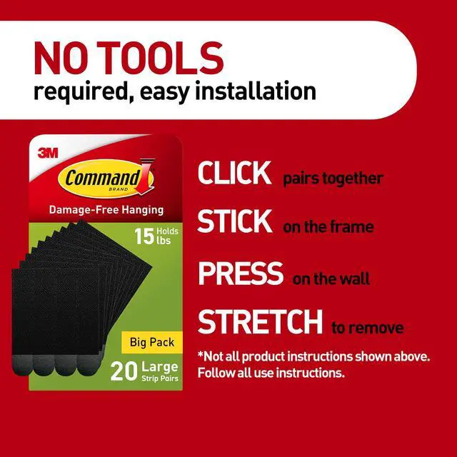 Alt view image 7 of 7 - Large Picture Hanging Strips 40 Pairs, (80 Command Strips) Damage Free Hanging Picture Hangers, No Tools Great for Home Decor, Black Adhesive