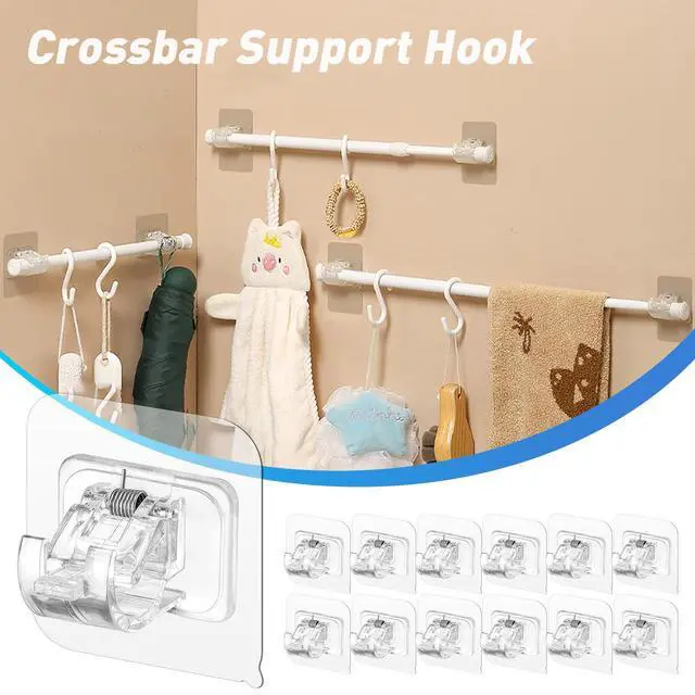 Alt view image 4 of 7 - Pack Self Adhesive Curtain Rod Holder, No Drill Curtain Rod Brackets, Nail Free Adjustable Curtain Rod Hooks, Curtain Rods No Drilling for Windows Home Kitchen Bedroom Hotel (Transparent)