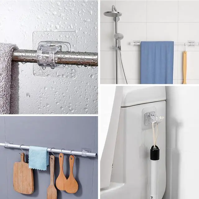 Alt view image 7 of 7 - Pack Self Adhesive Curtain Rod Holder, No Drill Curtain Rod Brackets, Nail Free Adjustable Curtain Rod Hooks, Curtain Rods No Drilling for Windows Home Kitchen Bedroom Hotel (Transparent)